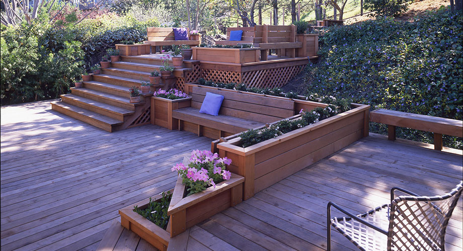 Redwood Deck with Built In Garden Boxes
