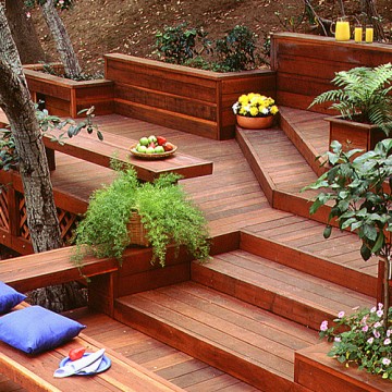 Redwood Deck with Built In Benches
