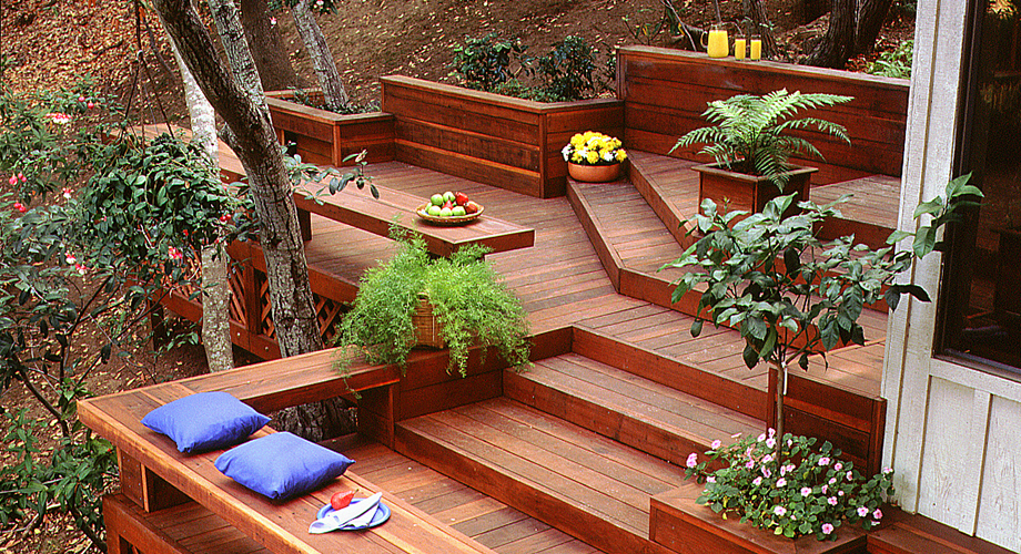 Redwood Deck with Built In Benches