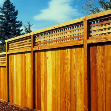 Tiered Panel and Lattice Redwood Fence