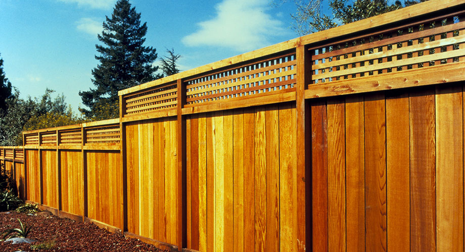 Tiered Panel and Lattice Redwood Fence