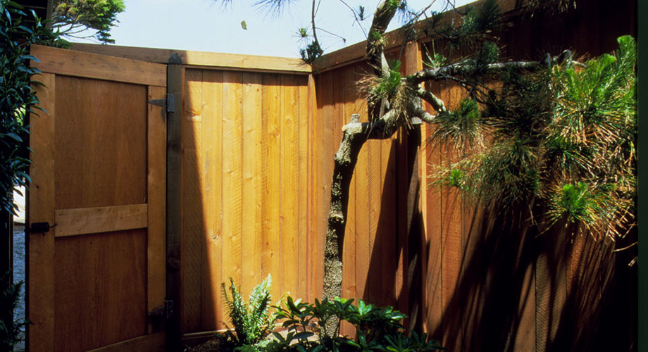 Redwood-paneled Gated Fence