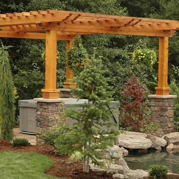 Cedar Pergola with Stone Detailing