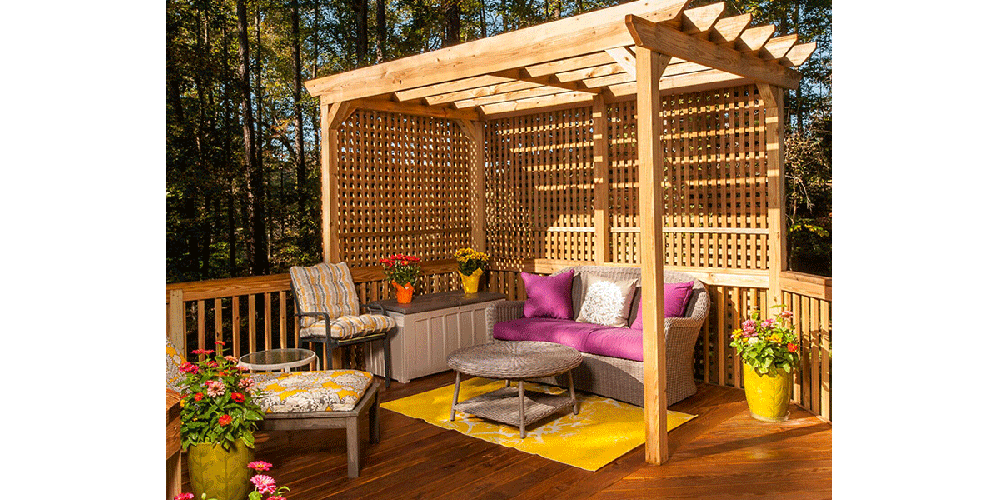 Also consider ways to make your deck feel like its own outdoor retreat by building a pergola into the corner. Not only does this create another outdoor living zone but it also offers shade from the sun while the latticed walls provide some privacy. Photo courtesy of: Steven Paul